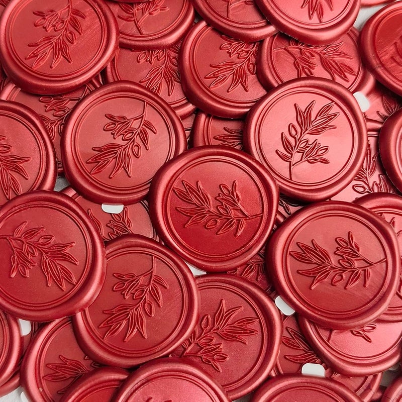 Pilloze 50 Pcs Red Wax Seal Stickers Self- Adhesive Wedding Invitation Seal Stickers, Perfect for Invitation Cards, Envelopes Christmas Cards, Gift Wrapping, Party Menu Decor - Image 1